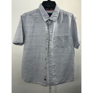 Across the Pond Mens Large Grey White Micro Stripe Short Sleeve ButtonDown Shirt